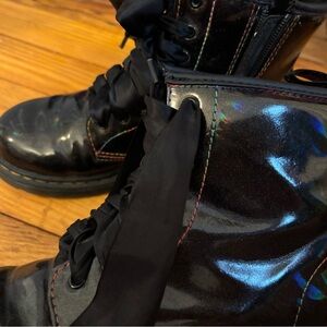 Dr Marten Black Patent Leather Boots with Rainbow Stitching